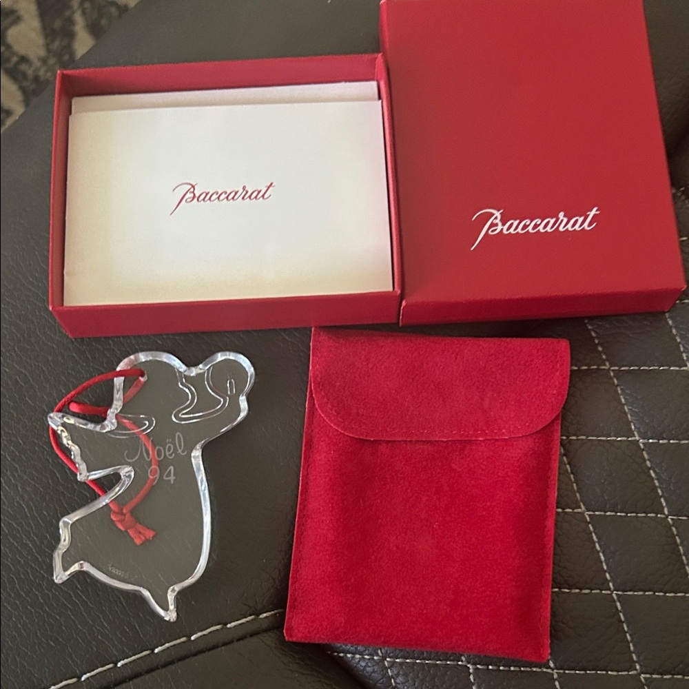 Baccarat Clear Crystal Angel with Red Accents